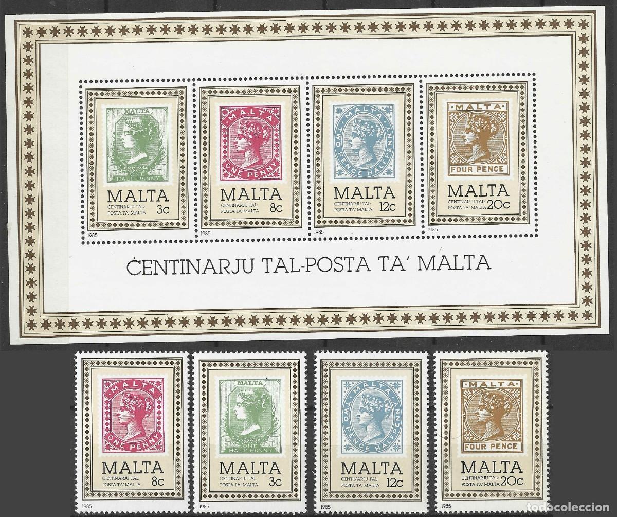 Sellos: MALTA/1985/MNH/SC#653-6, 653-6a/ CENTENARIO DE LA OFICINA POSTAL EN MALTA/ FULL SET