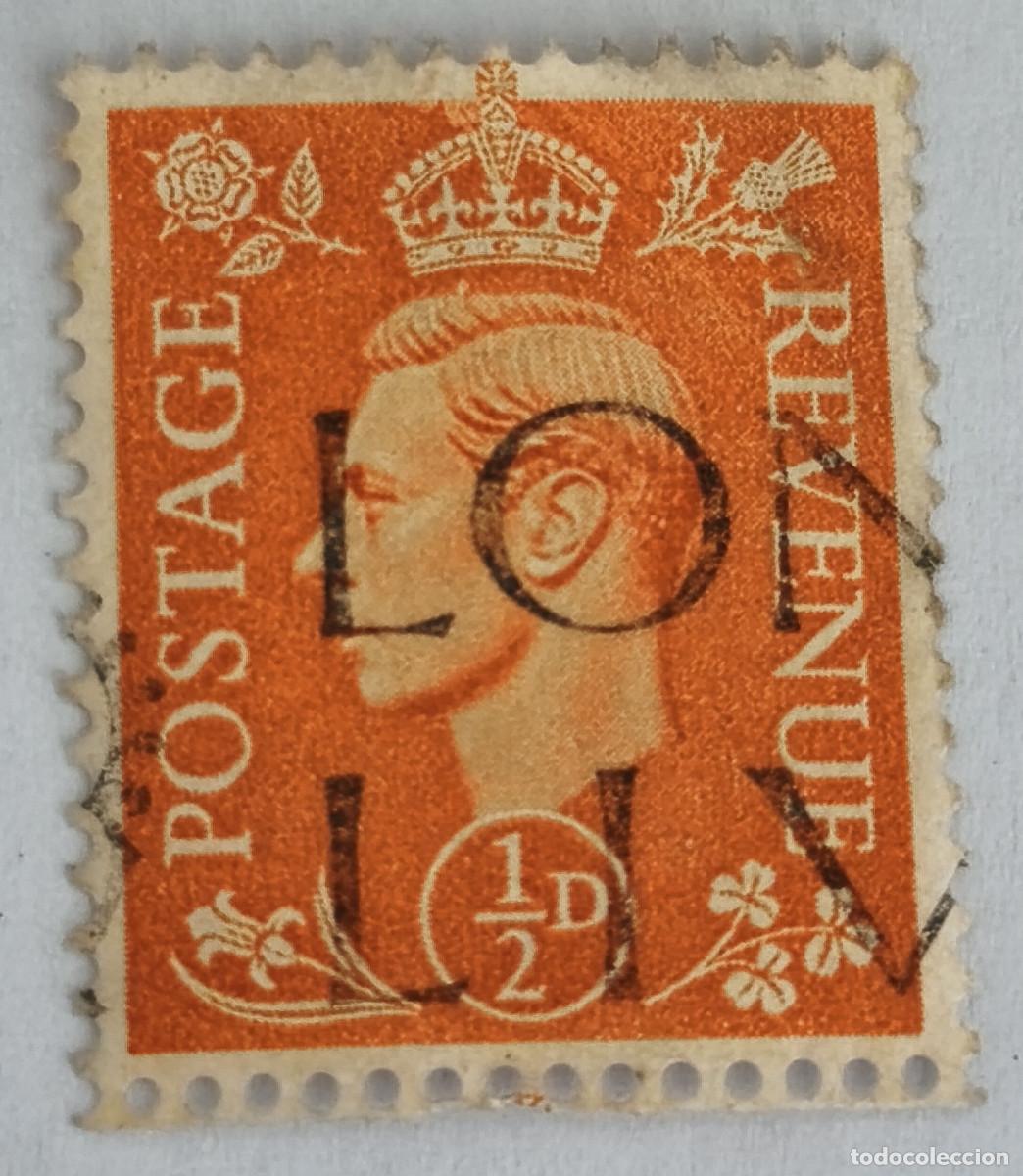 Sellos: USADO GB 1951 - Rey Jorge George VI 1/2 d - Yvert 251 ( variante naranja p&aacute;lido )