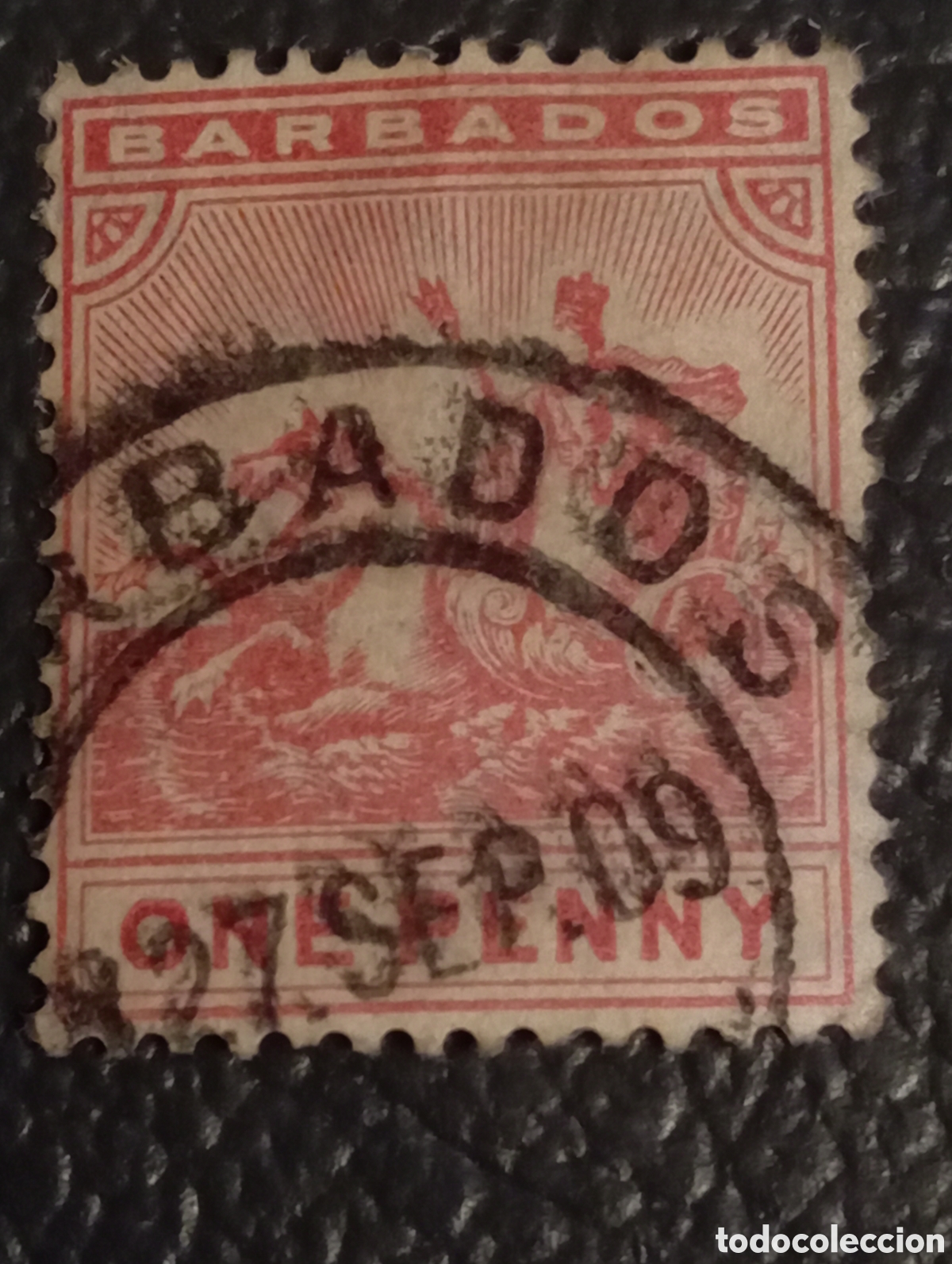 Sellos: Sello Barbados 1892/1906 One Penny Rosa Carm&iacute;n Usado - Scott #72