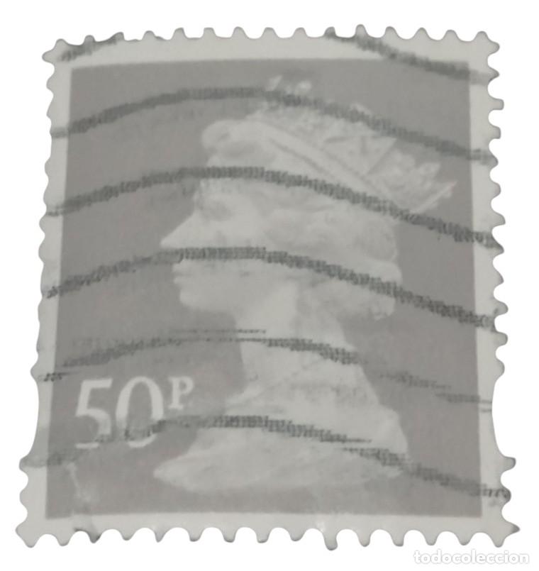 Sellos: GRAN BRETA&Ntilde;A 2009 Isabel II 50 P - Mach&iacute;n. USADO.