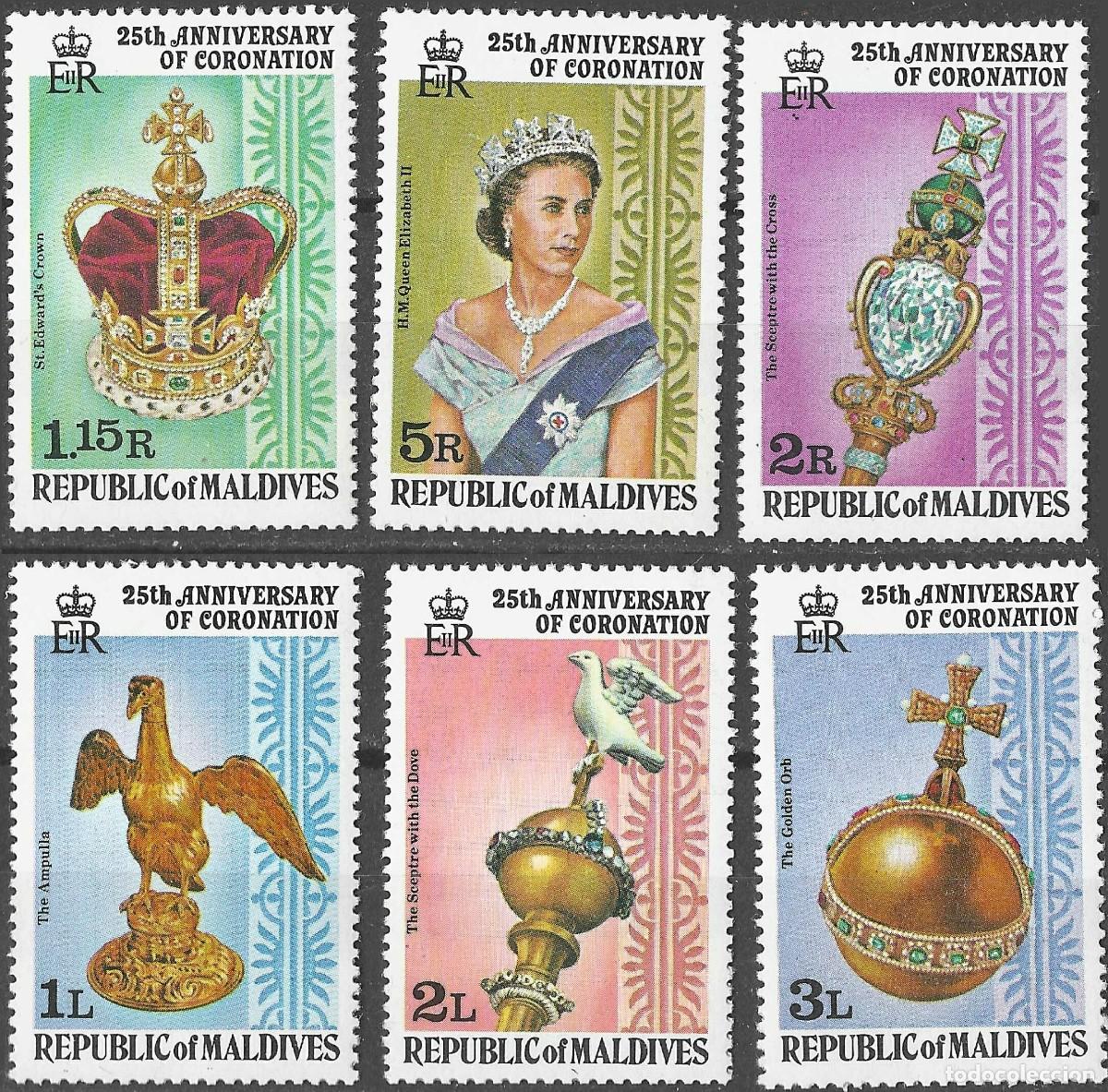Sellos: MALDIVE ISLANDS/1978/MNH/SC#743-8/ CORONACION DE REINA ELIZABETH II, 25T&ordm; ANIV./