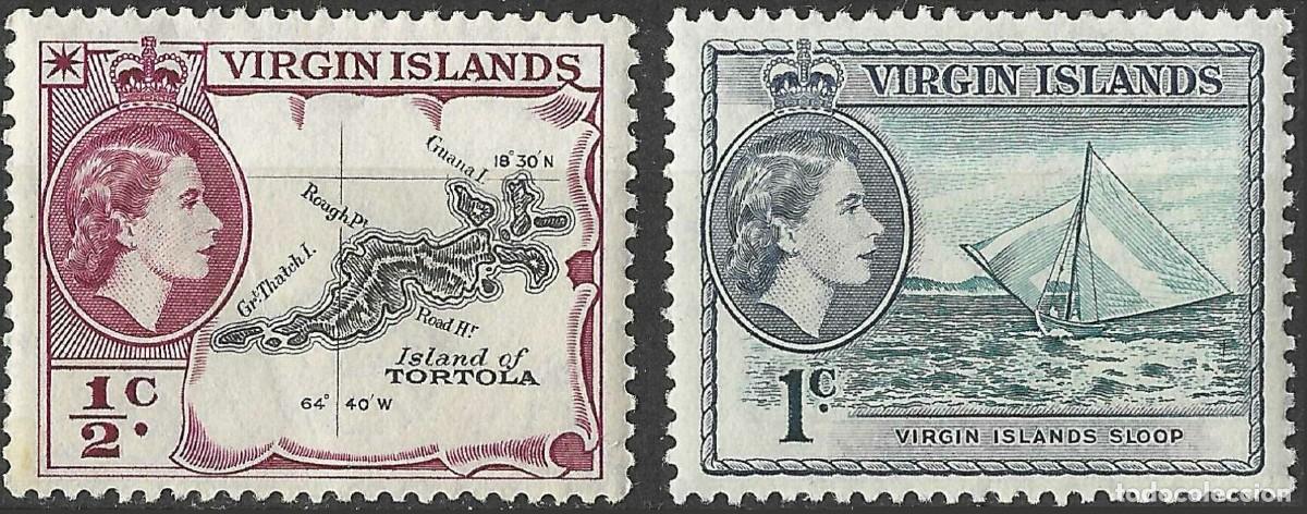 Sellos: VIRGIN ISLANDS/1956/MNH/SC#115-6/ REINA ELIZABETH II / QEII / PAISAJES