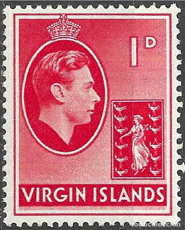 Sellos: VIRGIN ISLANDS/1938-47/MNH/SC#77/ REY JORGE VI & SEAL OF COLONY/ KGVI / 1p ESCARLE