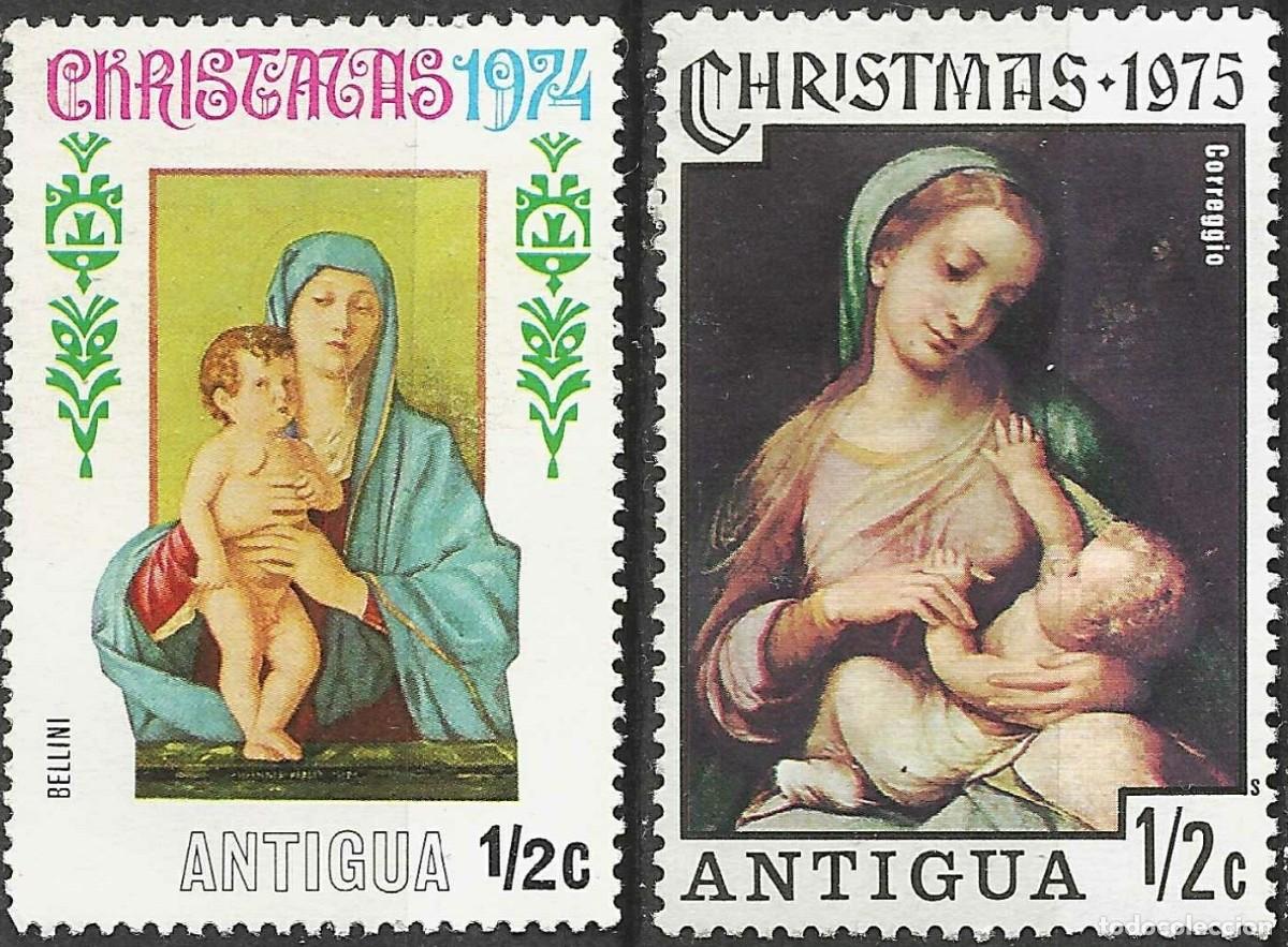 Sellos: ANTIGUA/1974-5/MH/SC#353, 394/ NAVIDADES / PINTURA / LOTE