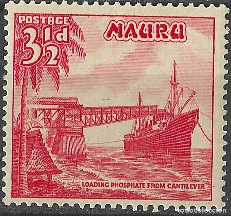 Sellos: NAURU/1954/MH/SC#42/ BARCOS/ 3 1/2p ACARGANDO FOSFATO