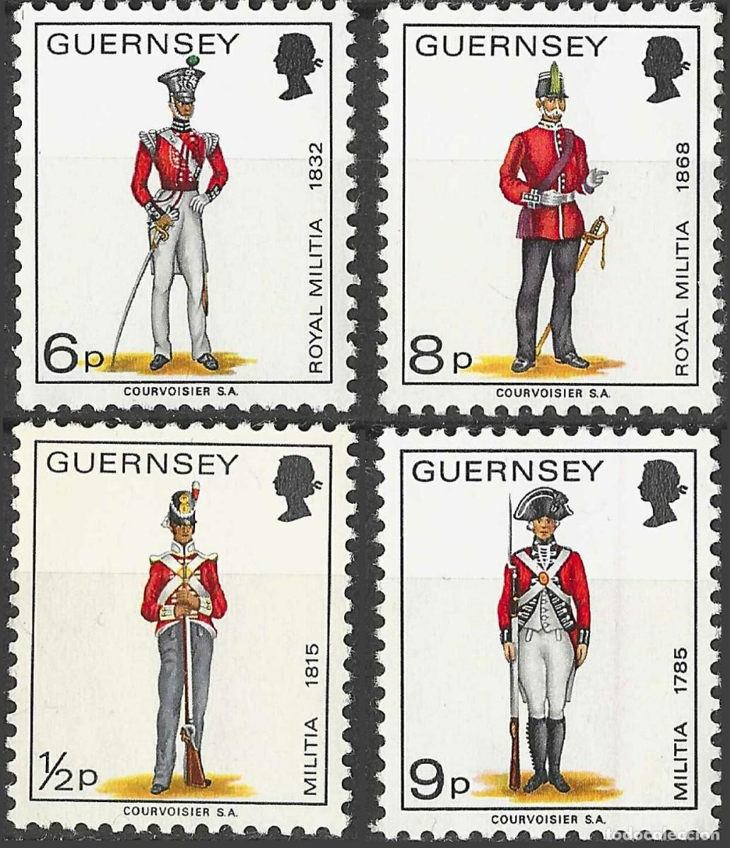 Sellos: GUERNSEY/1974-8/MNH/SC#95, 104, 105-6/ EJERCITO/ UNIFORMES