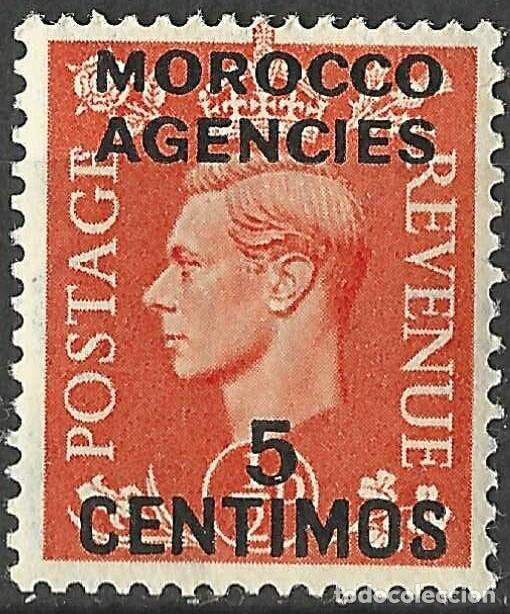 Sellos: GREAT BRITAIN OFFICES ABROAD_MORROCO/1951-2/MH/SC#99/ REY JORGE VI / KGVI/ 5c SOBRE 1/2p WMK 251
