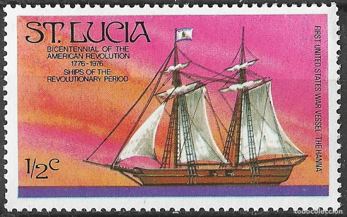 Sellos: ST. LUCIA/1976/MNH/SC#379/ BICENTENARIO DE AMERICA / BARCOS / BUQUES/ 1/2c HANNA FIRST US WARSHIP