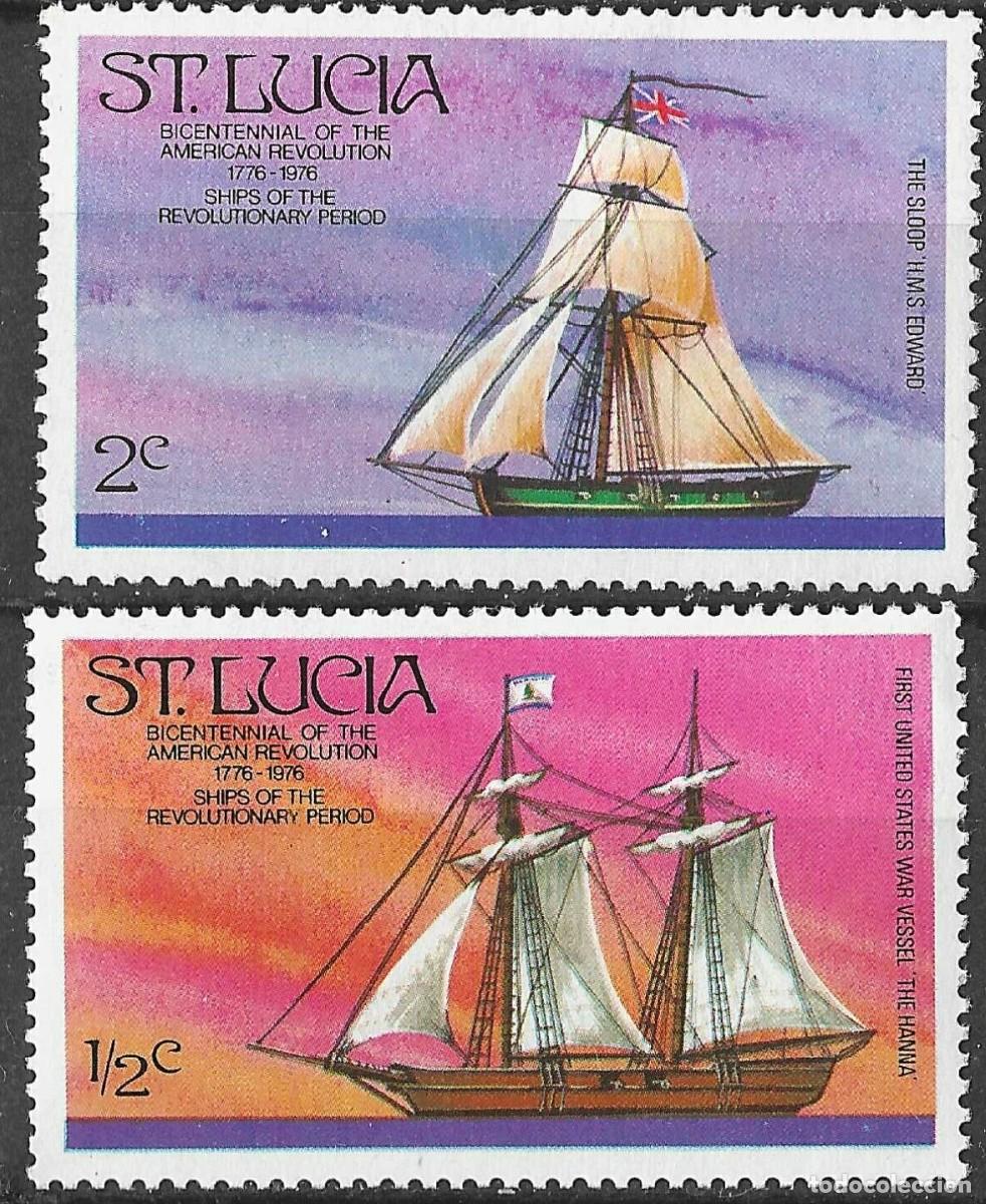 Sellos: ST. LUCIA/1976/MNH/SC#379, 381/ BICENTENARIO DE AMERICA / BARCOS / BUQUES