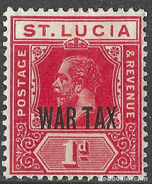 Sellos: ST. LUCIA/1916/MH/SC#MR2/ KING GEORGE V / KGV / IMPUESTO DE GUERRA /1p ESCARLE