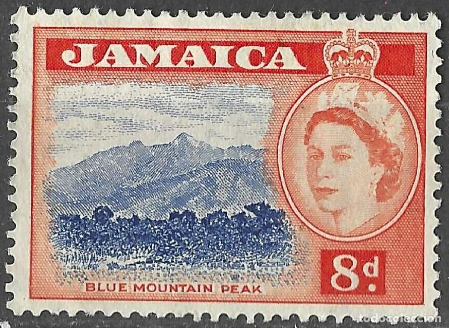 Sellos: JAMAICA/1956/MNG/SC#167/ REINA ELIZABETH II/ QEII/ PAISAJES/ PICO MONTA&Ntilde;A AZUL/ 8p