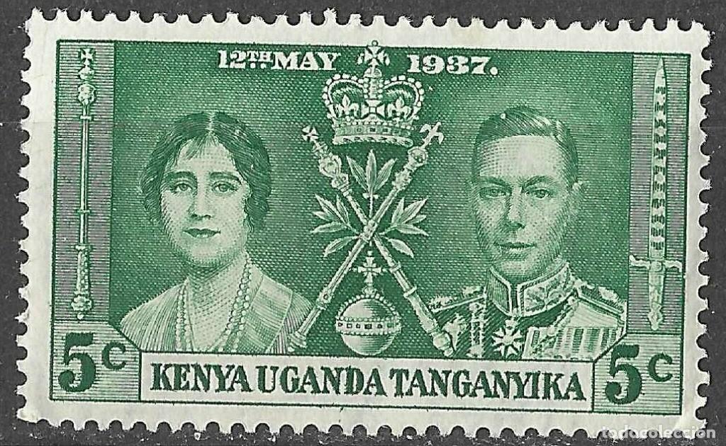 Sellos: KENYA UGANDA & TANZANIA/1937/MNH/SC#60/ EMISION CORONACION DE REY JORGE VI / KGVI / 5C VERDE OSC