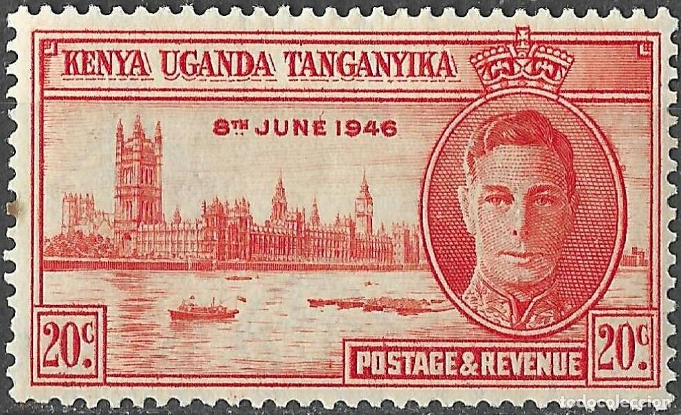 Sellos: KENYA UGANDA & TANZANIA/1946/MNH/SC#90/ EMISION DE PAZ / REY JORGE VI / KGVI / 20c CON MANCHAS