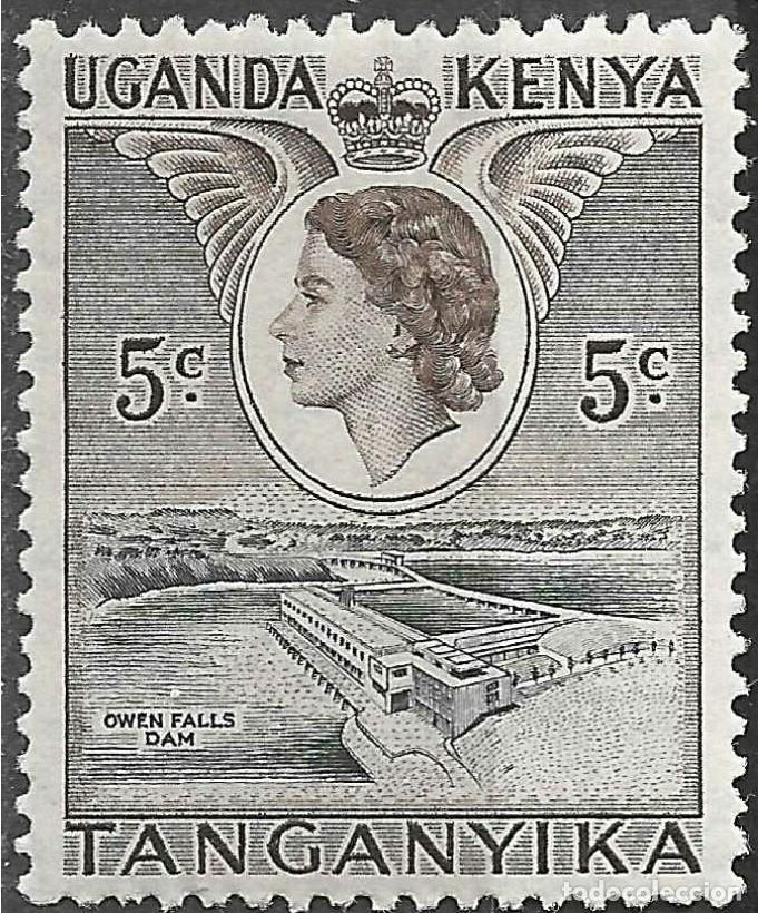 Sellos: KENYA UGANDA & TANZANIA/1954-9/MNH/SC#103/ REINA ELIZABETH II/ QEII / PASAJES/ PRESA OWEN FALLS / 5c