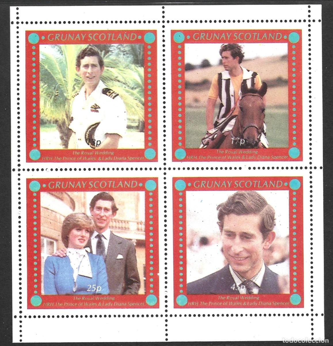 Sellos: GB LOCAL GRUNAY 1981 SHEET MNH PRINCE CHARLES PRINCESS DIANA ROYAL WEDDING BODA REAL REALEZA