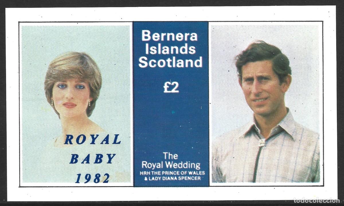 Sellos: GB LOCAL BERNERA 1982 SHEET MNH OVERPRINTED ROYAL BABY PRINCESA DIANA PRINCIPE CHARLES BODA REAL