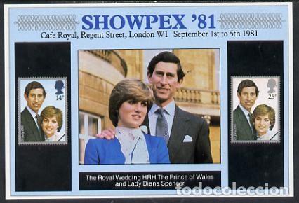 Sellos: GRAN BRETA&Ntilde;A 1981 SHEET MNH SHOWPEX 81 EXPOSICION FILATELICA CHARLES Y DIANA BODA REAL REALEZA