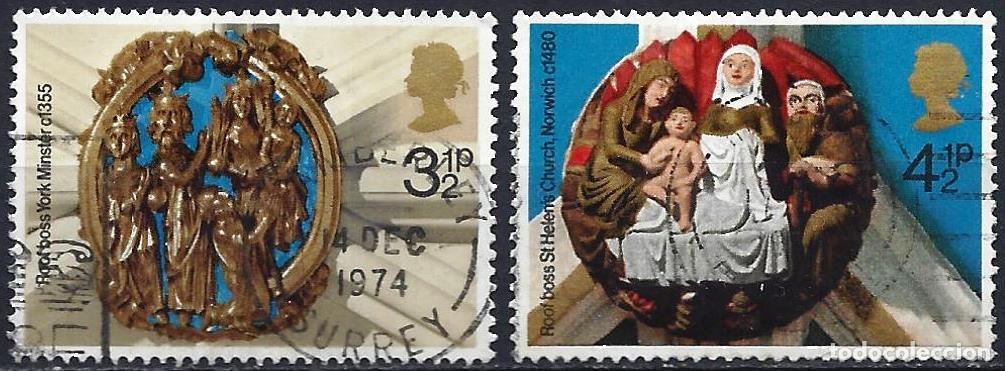 Sellos: Gran Breta&ntilde;a 1974 - Mi 663 y 664 - YT 742 y 743 - Navidad