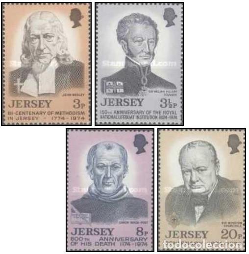 Sellos: Jersey 1974, SW97/100 &rdquo;Personajes&rdquo;./ Nuevos, sin charnela, MNH.