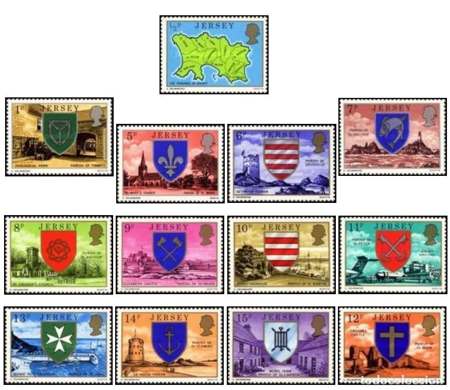 Sellos: Jersey 1976, SW125/37 &rdquo;Escudos y Municipios&rdquo;./ Nuevos, sin charnela, MNH.