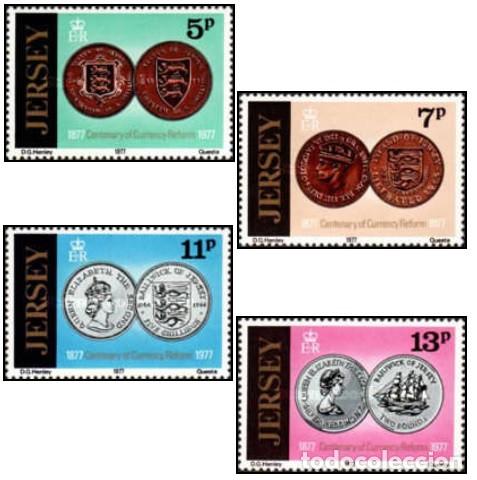 Sellos: Jersey 1977, SW154/57 &rdquo;Cent. reforma Monetaria. &rdquo;./ Nuevos, sin charnela, MNH.