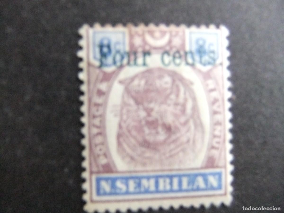 Sellos: 43 NEGRI SEMBILAN 1899 1902 / TIGRE ( sello de 1896 sobrecargado FOUR CENTS ) / YVERT 17 MH