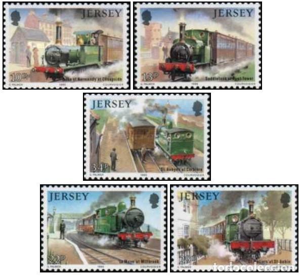 Sellos: Jersey 1985, SW349/53 &rdquo;Locomotoras de vapor&rdquo;./ Nuevos, sin charnela, MNH.