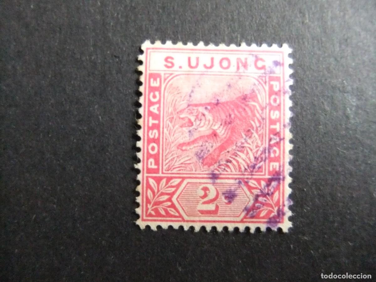 Sellos: 43 SUNGEI UJONG 1891 1895 / TIGRE / YVERT 11 FU filig. corona CA dent. 14