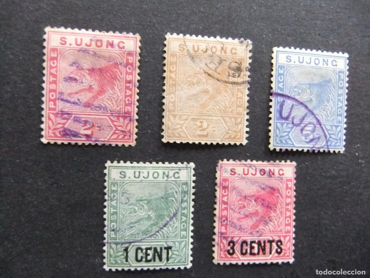 Sellos: 43 SUNGEI UJONG 1891 1895 / TIGRE / YVERT 11 / 15 FU filig. corona CA dent. 14