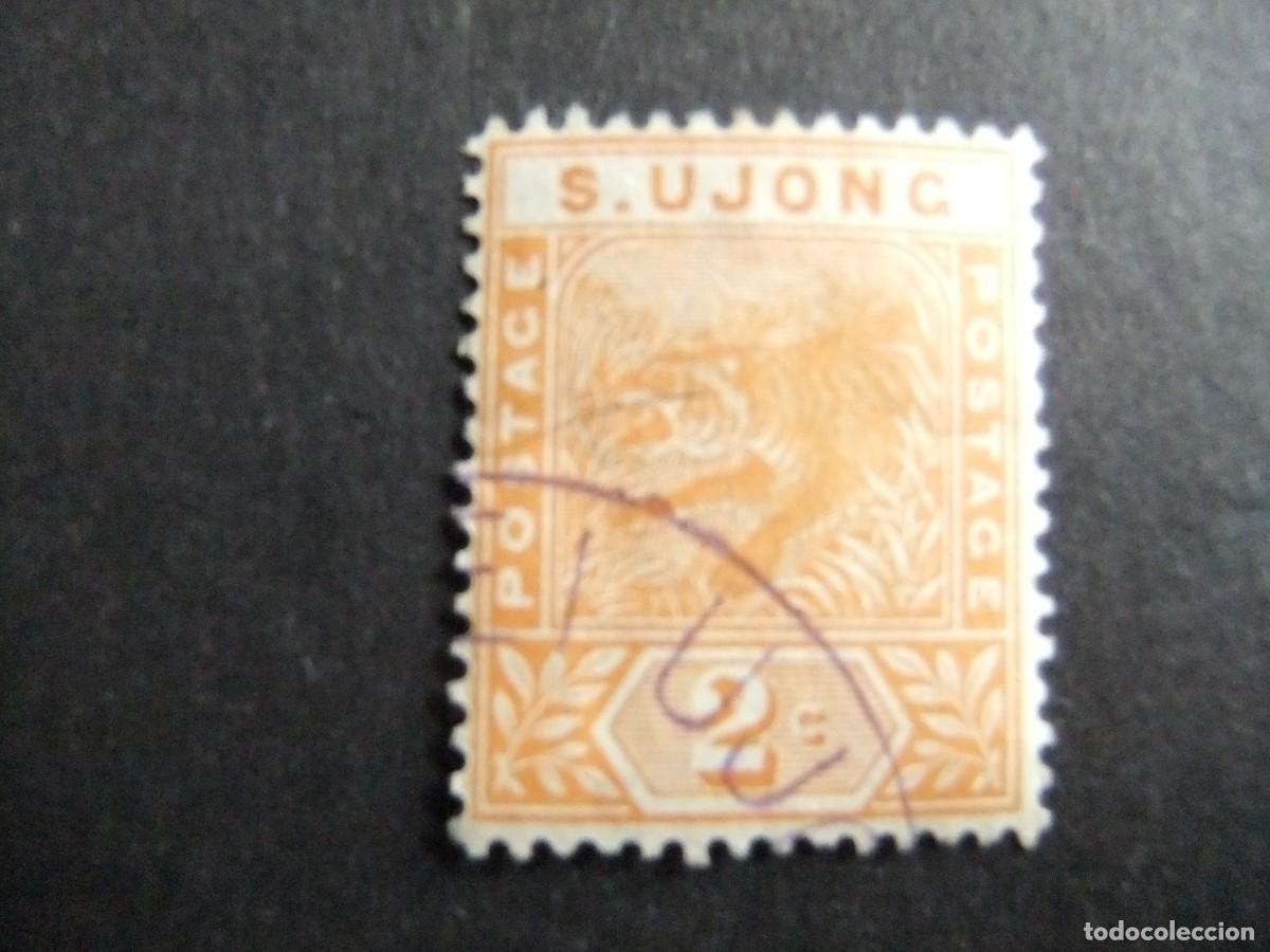 Sellos: 43 SUNGEI UJONG 1891 1895 / TIGRE / YVERT 12 FU filig. corona CA dent. 14
