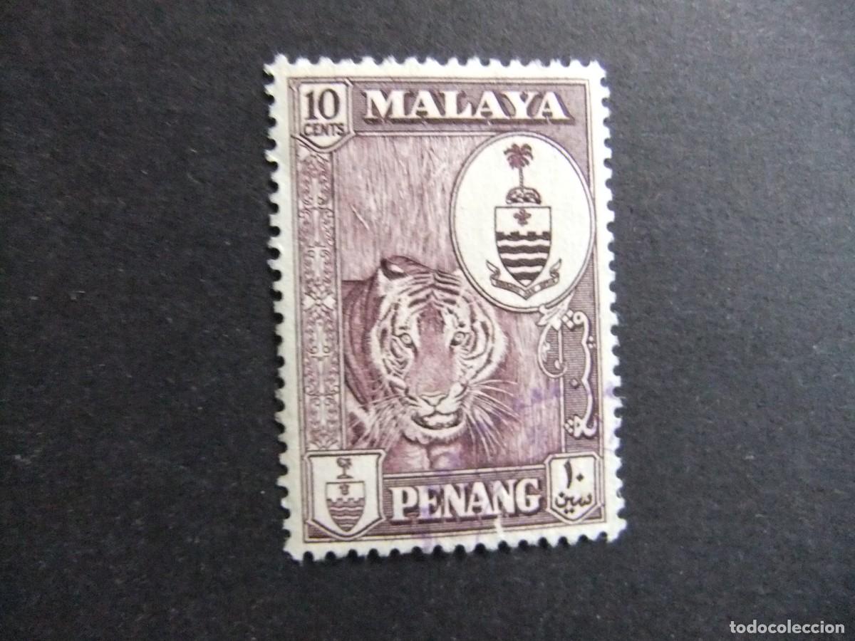 Sellos: 43 PENANG 1960 / TIGRE y ESCUDO de ARMAS / YVERT 54 FU