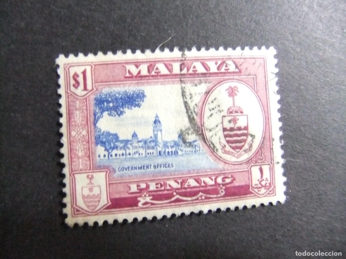 Sellos: 43 PENANG 1960 / OFICINAS del GOBIERNO y ESCUDO de ARMAS / YVERT 57 FU