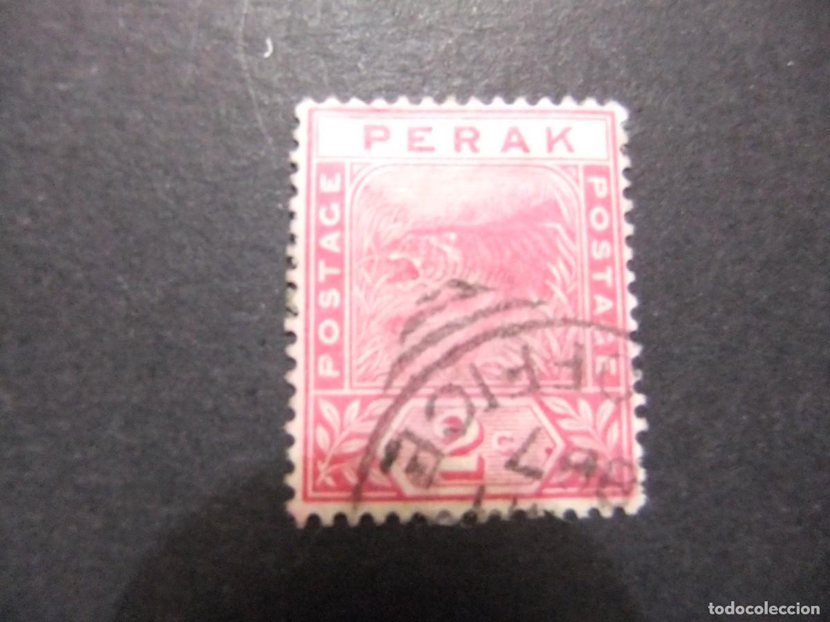 Sellos: 43 PERAK 1890 1895 / TIGRE / YVERT 14 FU fil. corona CA dent. 14