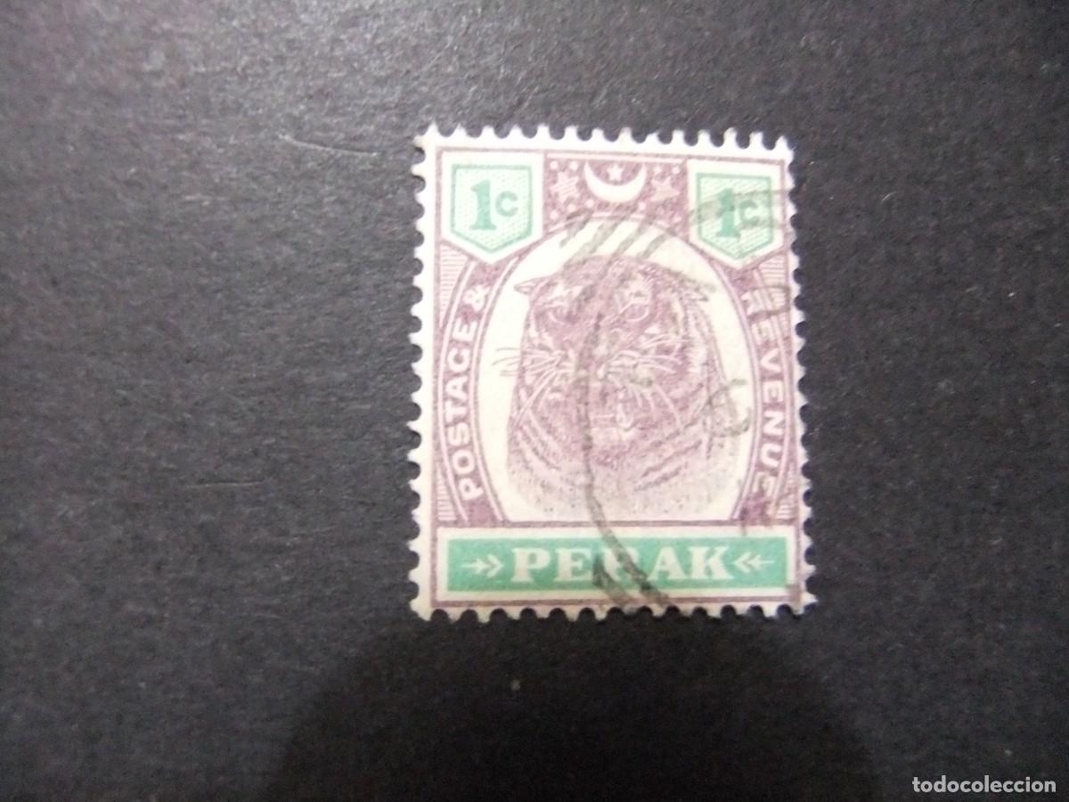 Sellos: 43 PERAK 1895 1899 / TIGRE / YVERT 18 FU fil. corona CA dent. 14