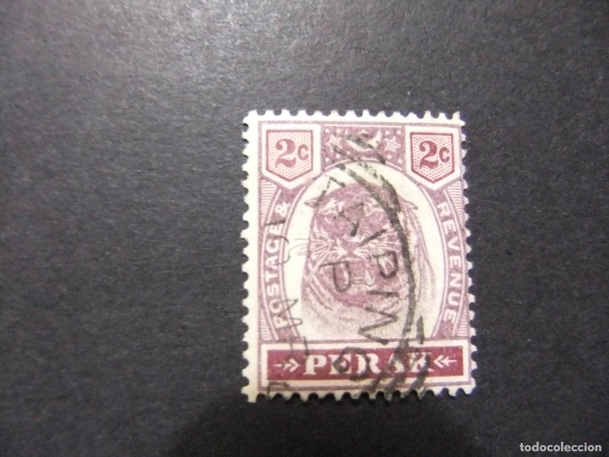 Sellos: 43 PERAK 1895 1899 / TIGRE / YVERT 19 FU fil. corona CA dent. 14