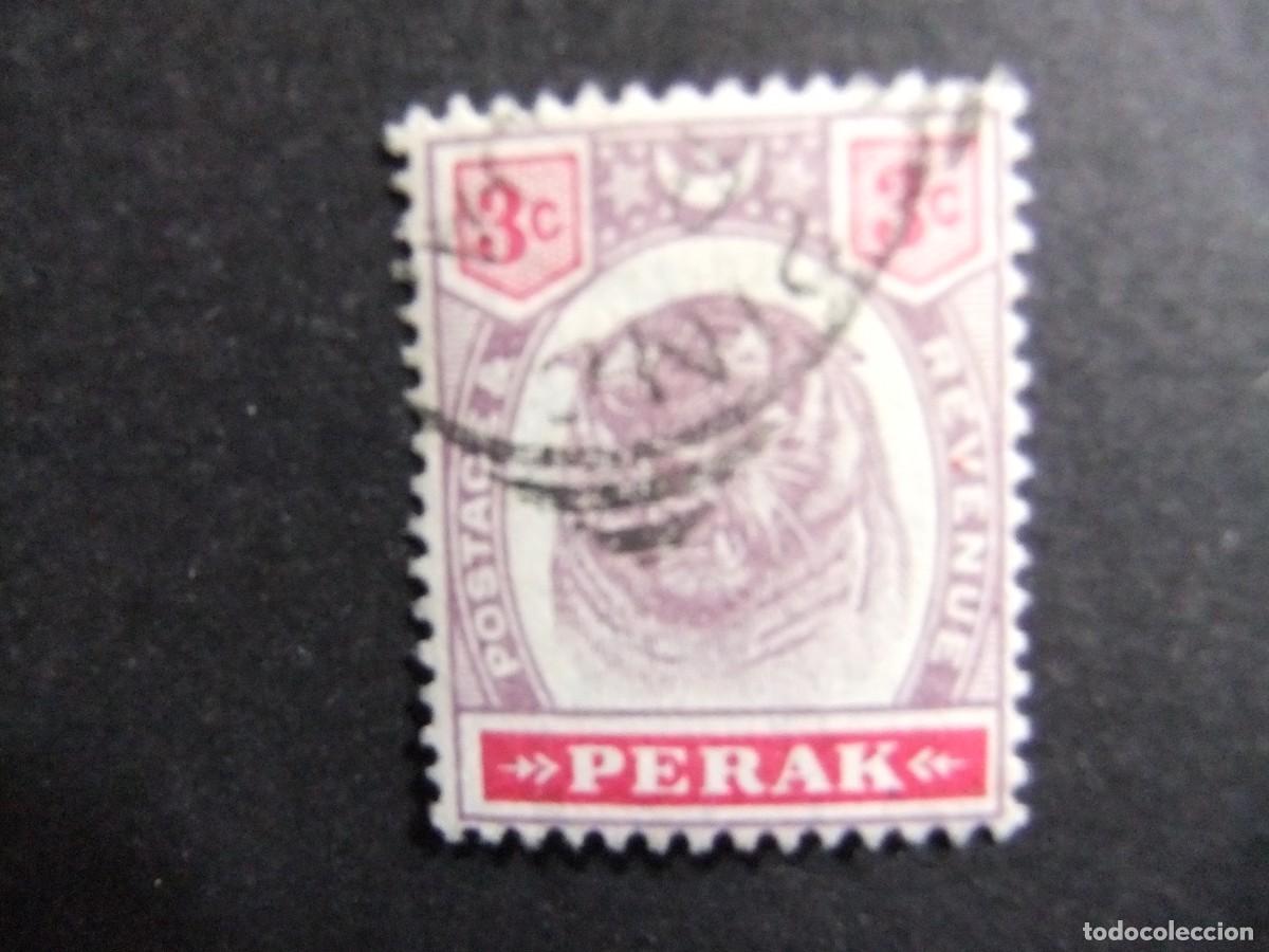 Sellos: 43 PERAK 1895 1899 / TIGRE / YVERT 20 FU fil. corona CA dent. 14