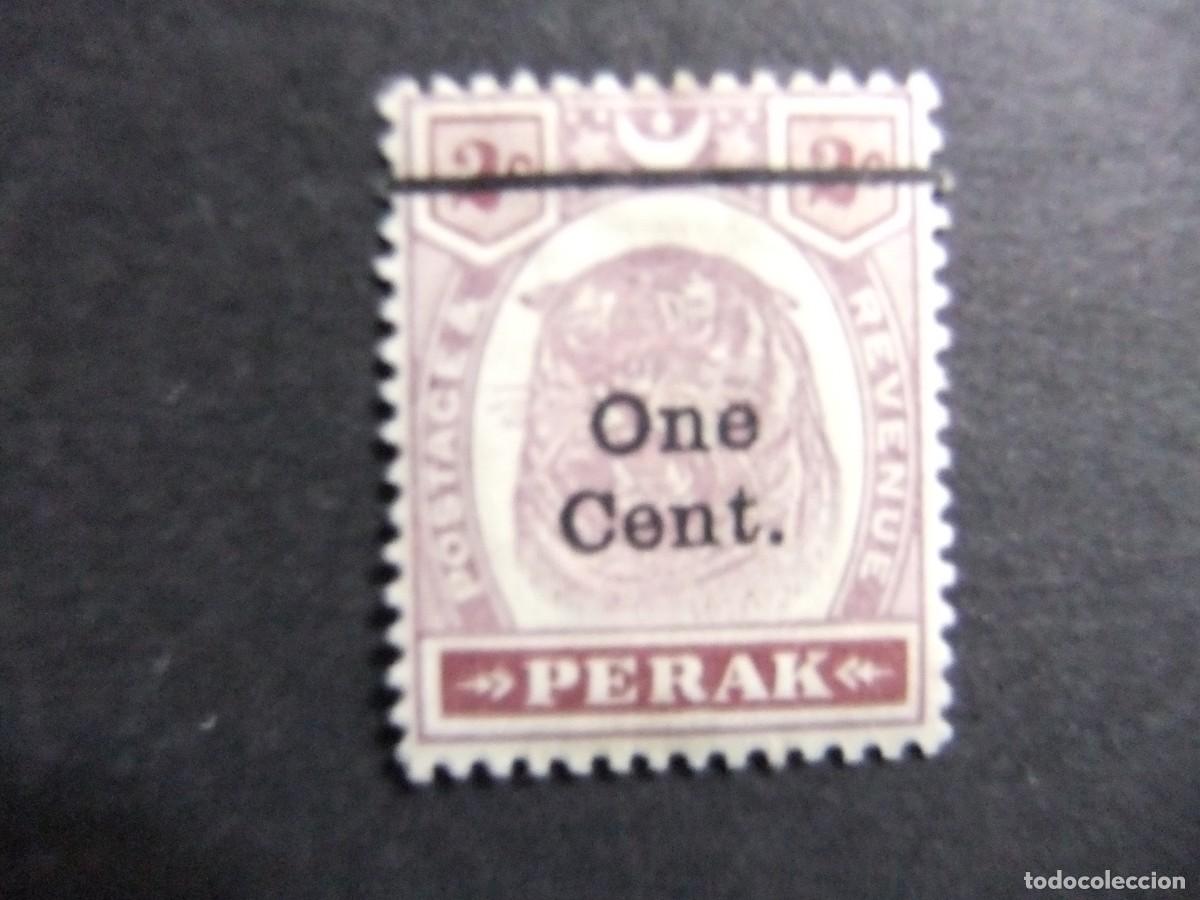 Sellos: 43 PERAK 1899 1901 / TIGRE con sobrecarga ONE CENT. / YVERT 33 MH fil. corona CA dent. 14