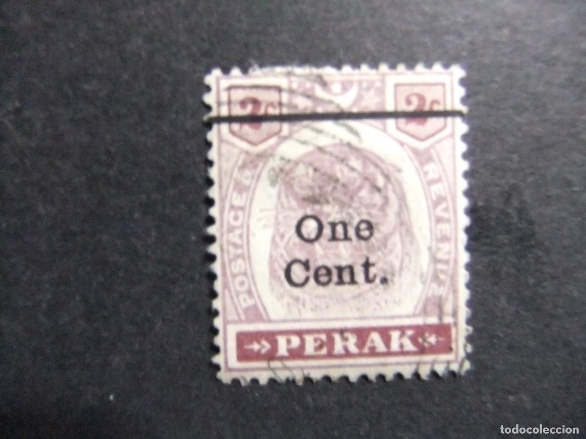 Sellos: 43 PERAK 1899 1901 / TIGRE con sobrecarga ONE CENT. / YVERT 33 FU fil. corona CA dent. 14