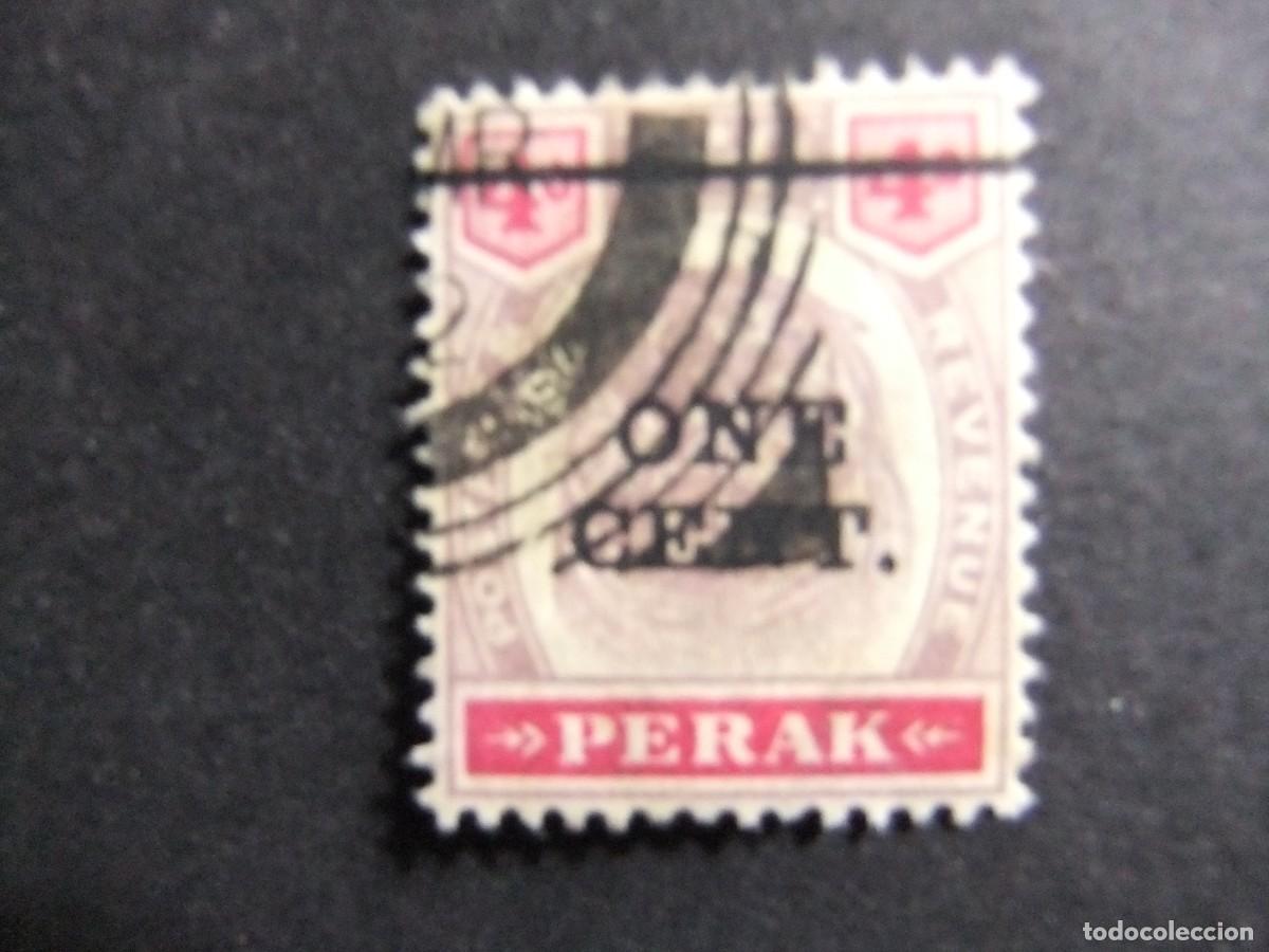 Sellos: 43 PERAK 1899 1901 / TIGRE con sobrecarga ONE CENT. / YVERT 34 FU fil. corona CA dent. 14