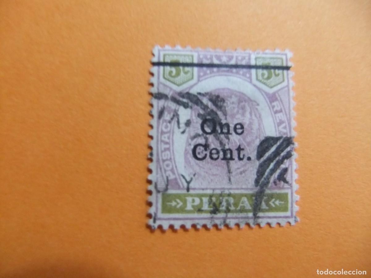 Sellos: 43 PERAK 1899 1901 / TIGRE con sobrecarga ONE CENT. / YVERT 35 FU fil. corona CA dent. 14