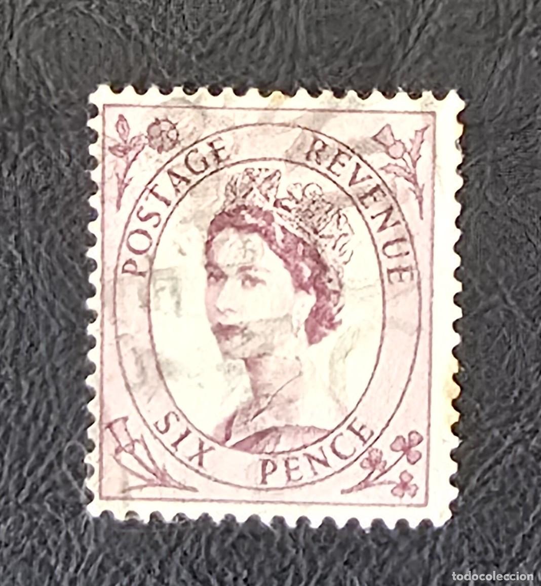 Sellos: Sello usado de Gran Breta&ntilde;a 1955 , 6 peniques, Reina Isabel II