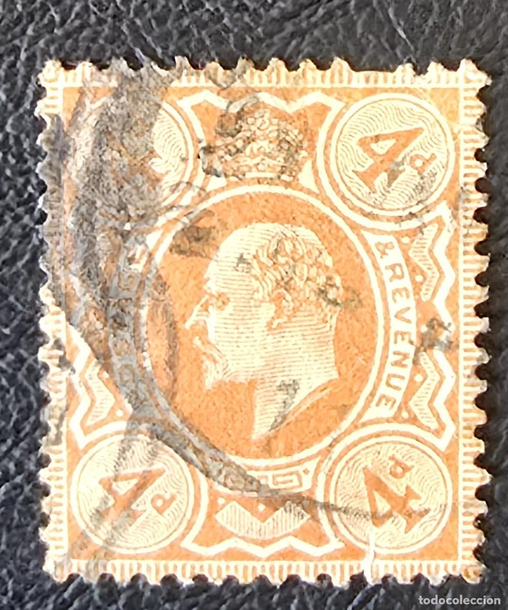 Sellos: Sello usado de Gran Breta&ntilde;a 1909 - 4 peniques - Rey Eduardo VII