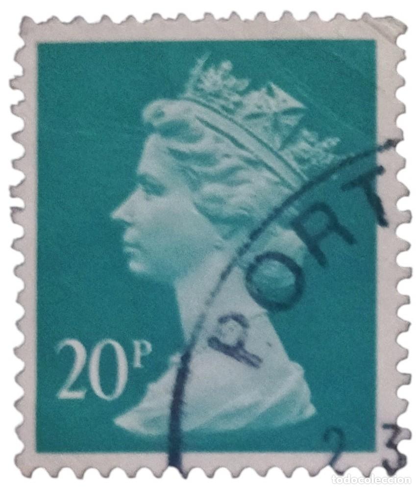 Sellos: GRAN BRETA&Ntilde;A 1996 Isabel II. 20 P - Mach&iacute;n. USADO.