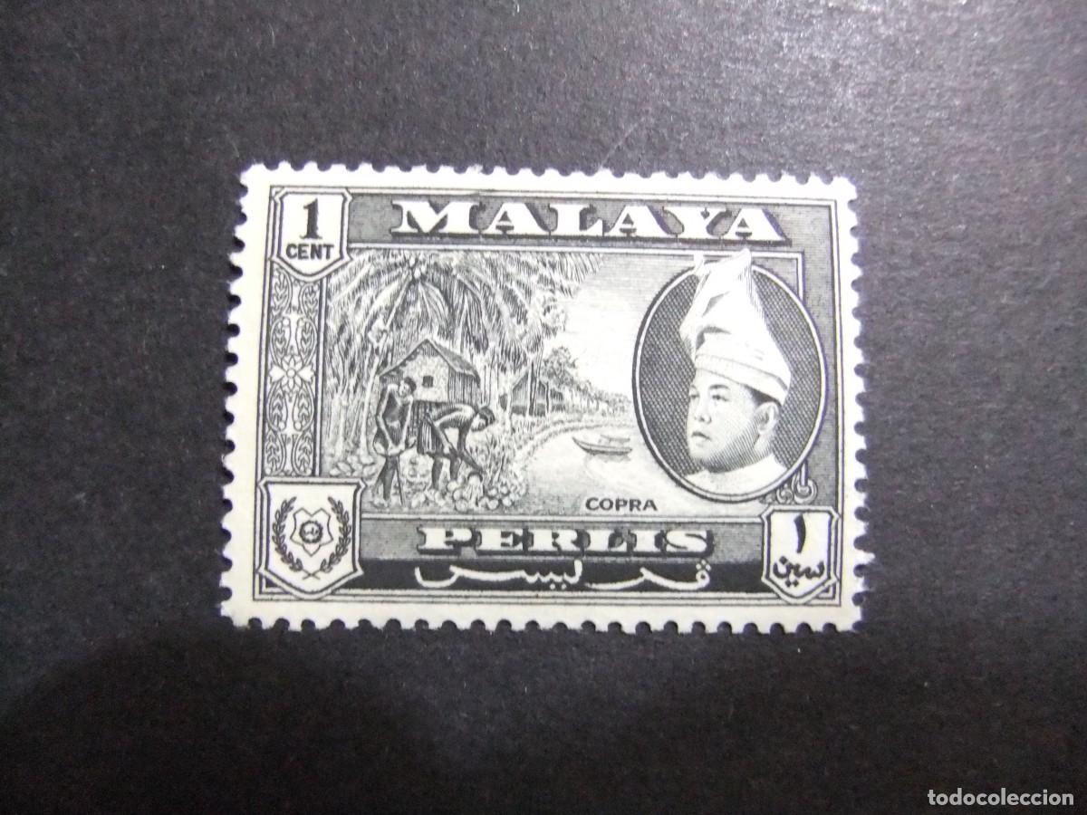 Sellos: 43 PERLIS 1957 / INDIGENA COPRA y SULTAN RAJAH SYED PUTRA / YVERT 28 MH