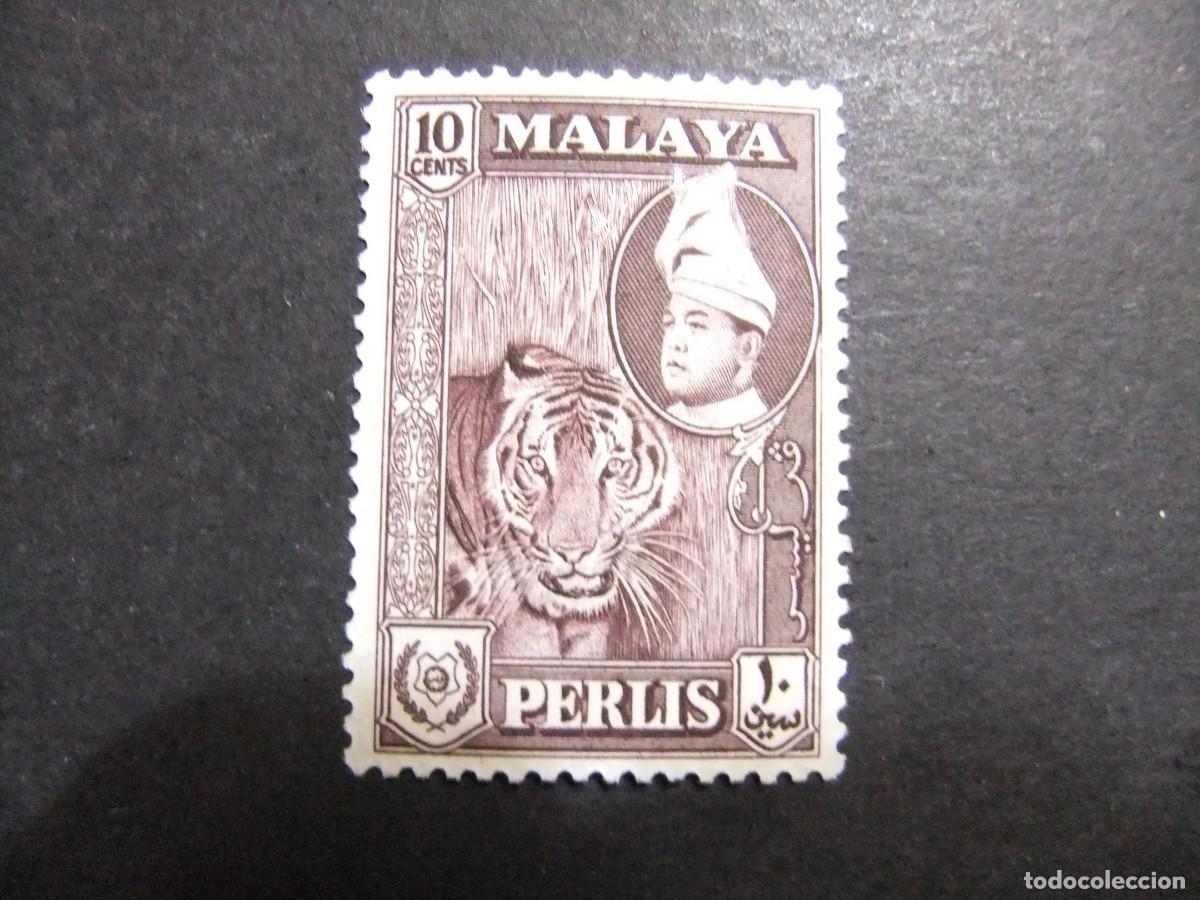 Sellos: 43 PERLIS 1957 / TIGRE y SULTAN RAJAH SYED PUTRA / YVERT 33 MNH