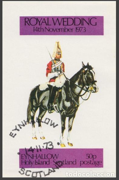 Sellos: GB LOCAL EYNHALLOW 1973 SHEET USED MNH ROYAL WEDDING BODA REAL ROYAL HORSES GUARDS CABALLOS CHEVAUX