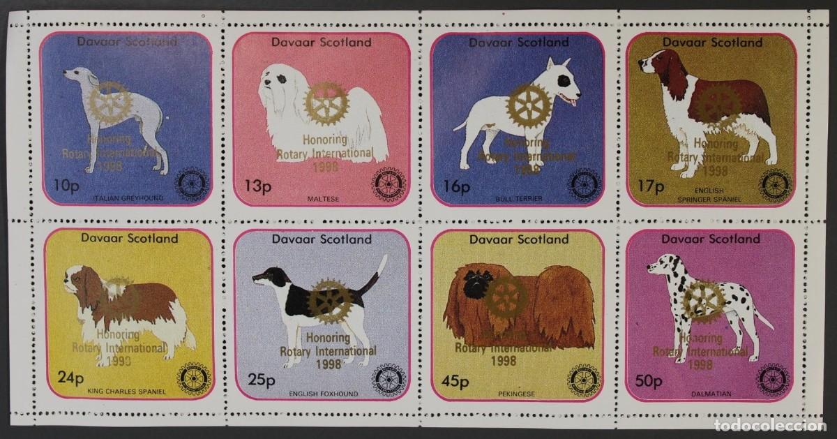 Sellos: DAVAAR ISLAND 1984 SHEET MNH GOLD OVERPRINTED ROTARY DOGS CHIENS PERROS HUNDEN CANI CAES