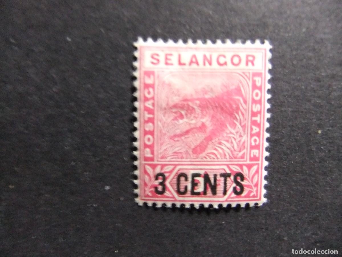 Sellos: 43 SELANGOR 1891 1895 / TIGRE sobrecargado 3 CENTS / YVERT 12 MH fil corona CA dent. 14