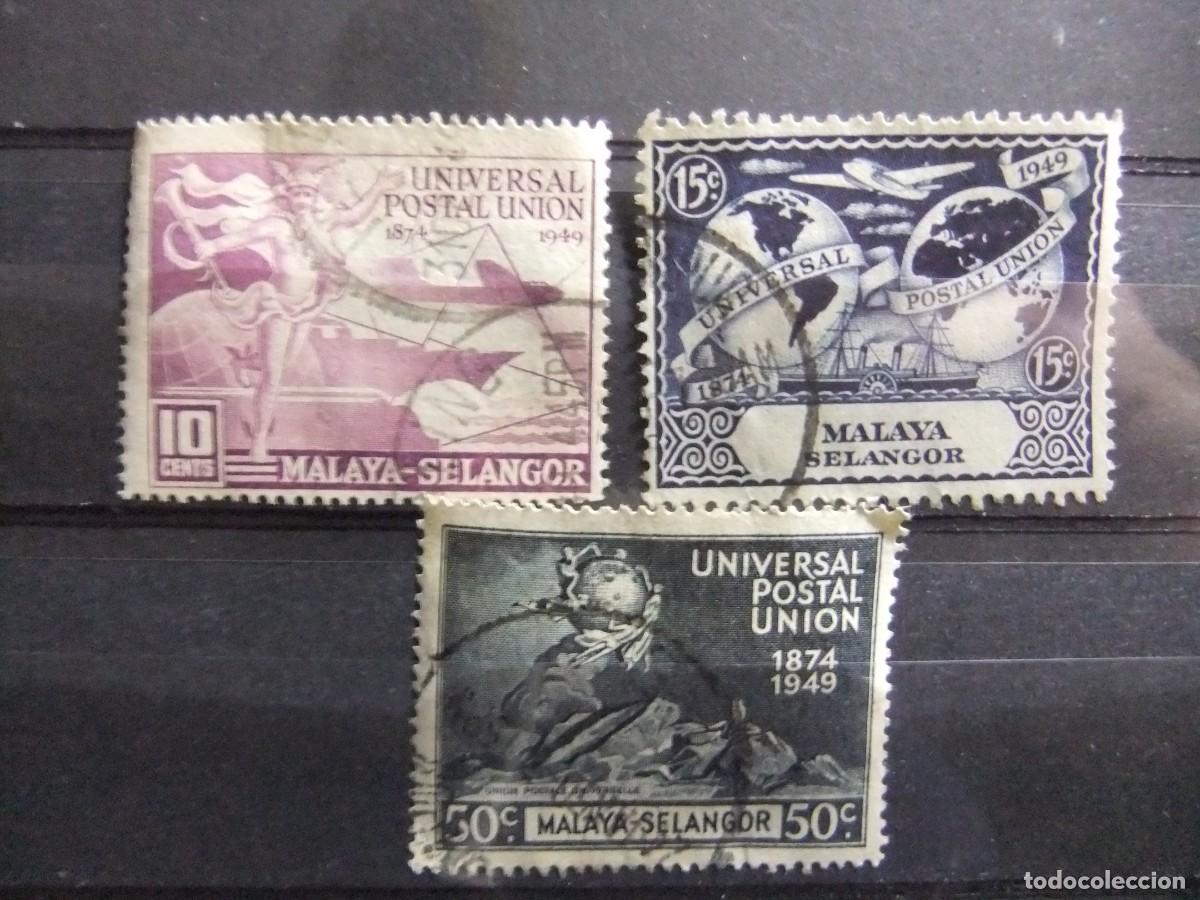 Sellos: 43 SELANGOR 1949 / 75 ANIVERSARIO de U.P.U. / YVERT 62 + 63 + 65 FU