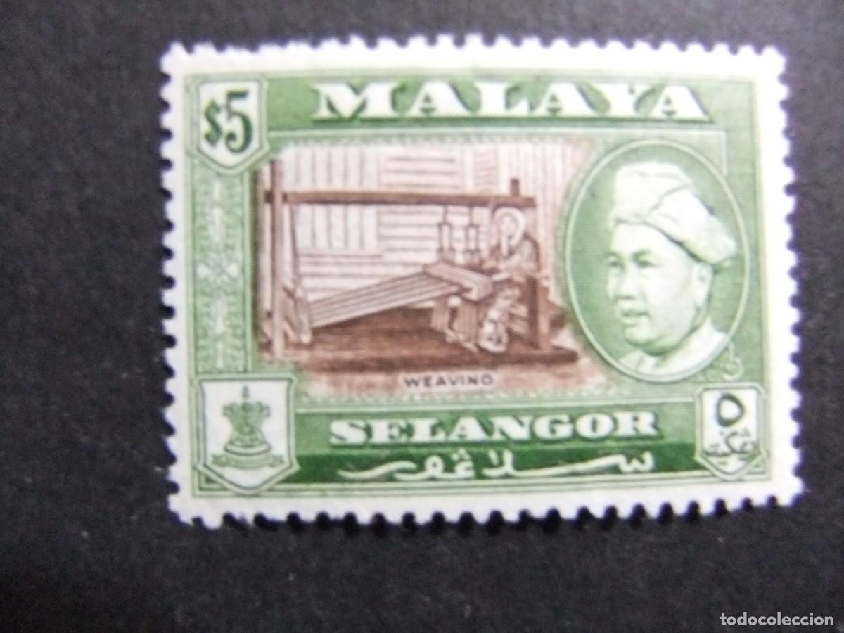 Sellos: 43 SELANGOR 1957 / MUJER en el TELAR y SULTAN HISAMUDDIN-ALAM SHAH / YVERT 77 MNH